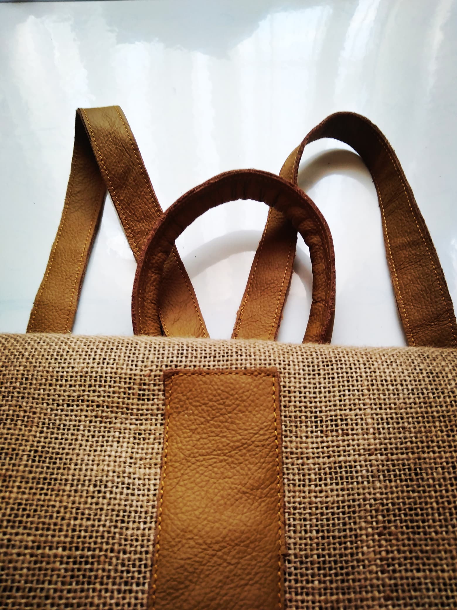 Jabu Jute & Leather Backpack in Beige