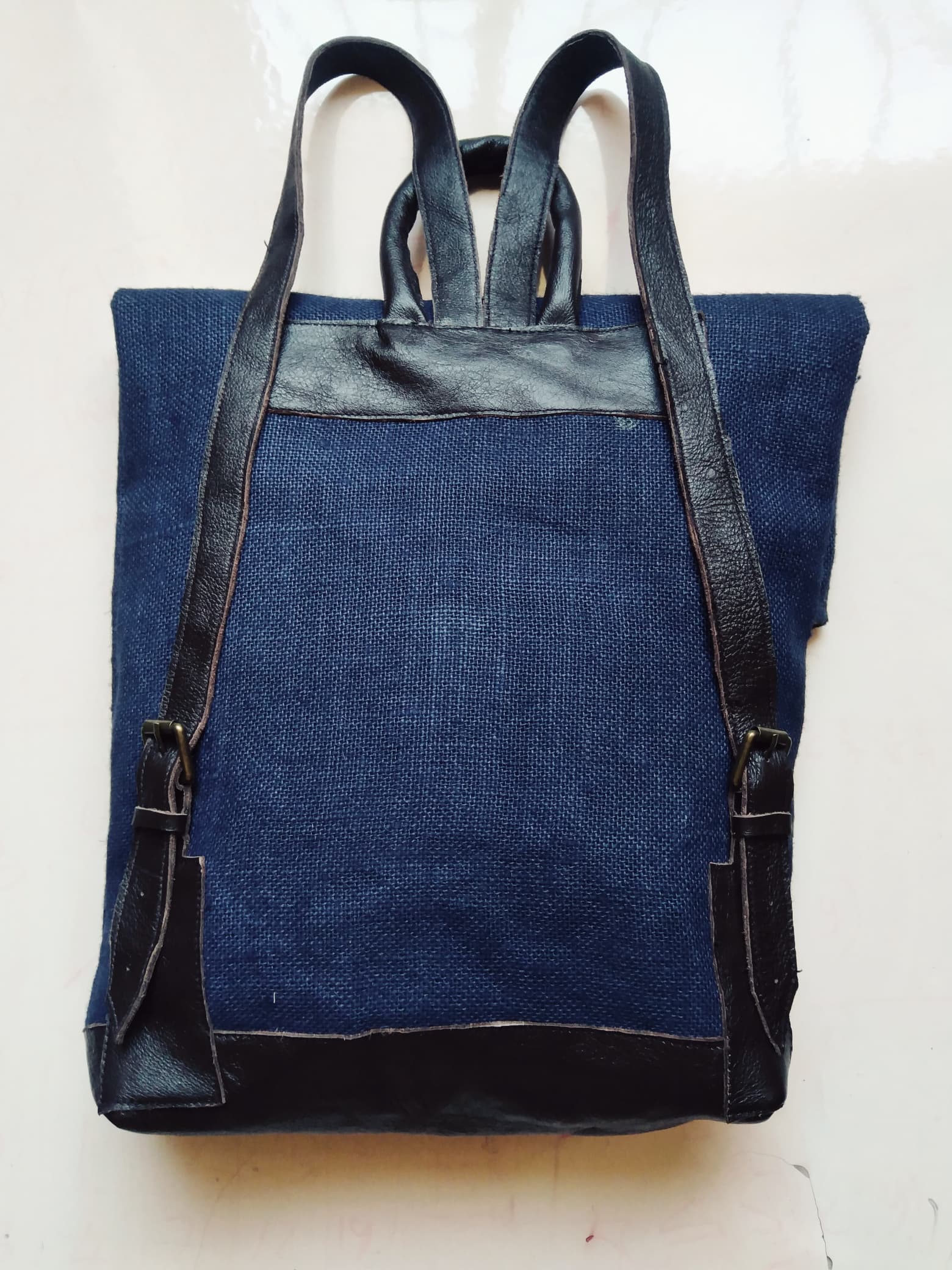 Jabu Jute & Leather Backpack in Navy