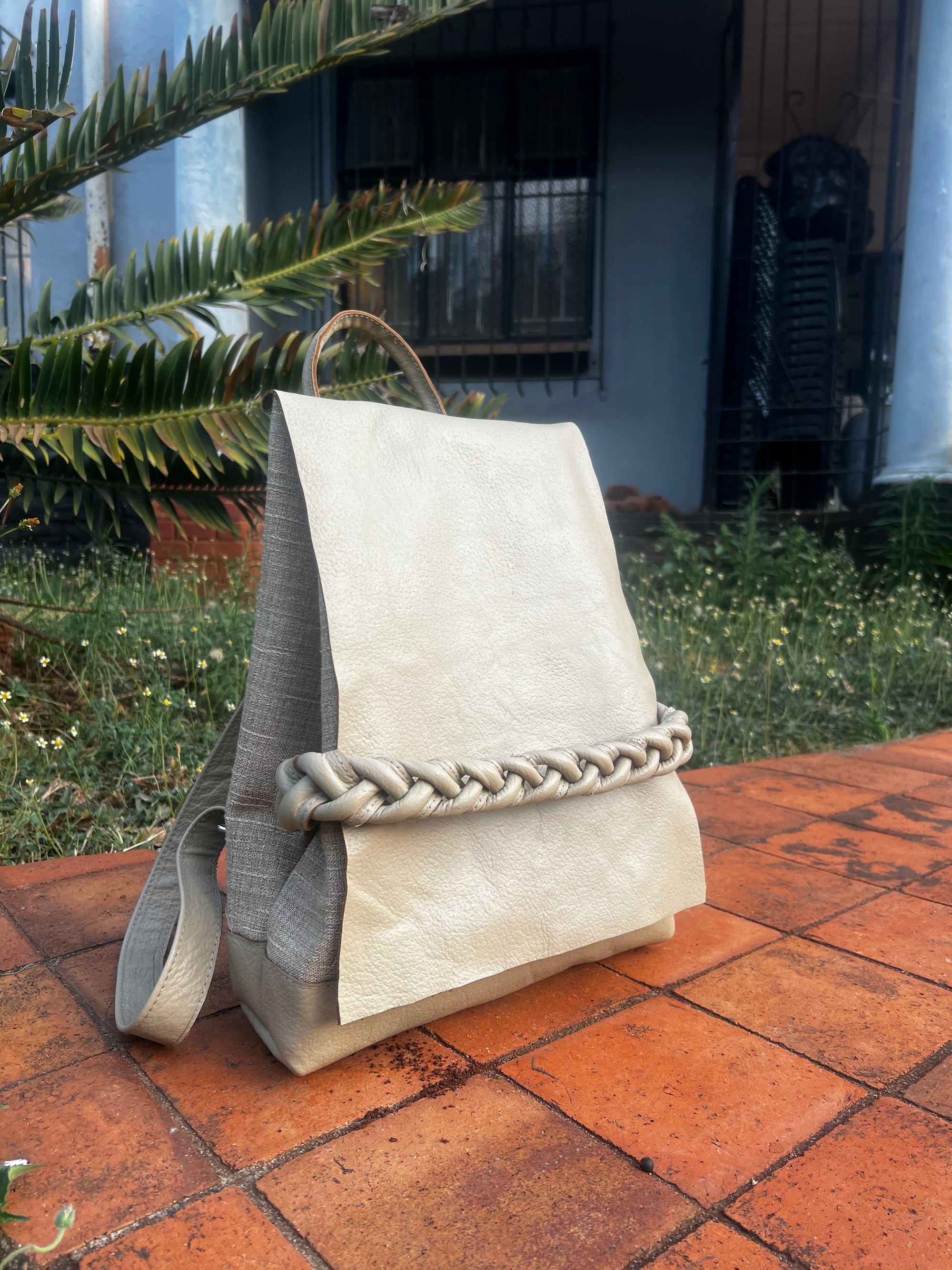 Onele Leather Backpack in Beige