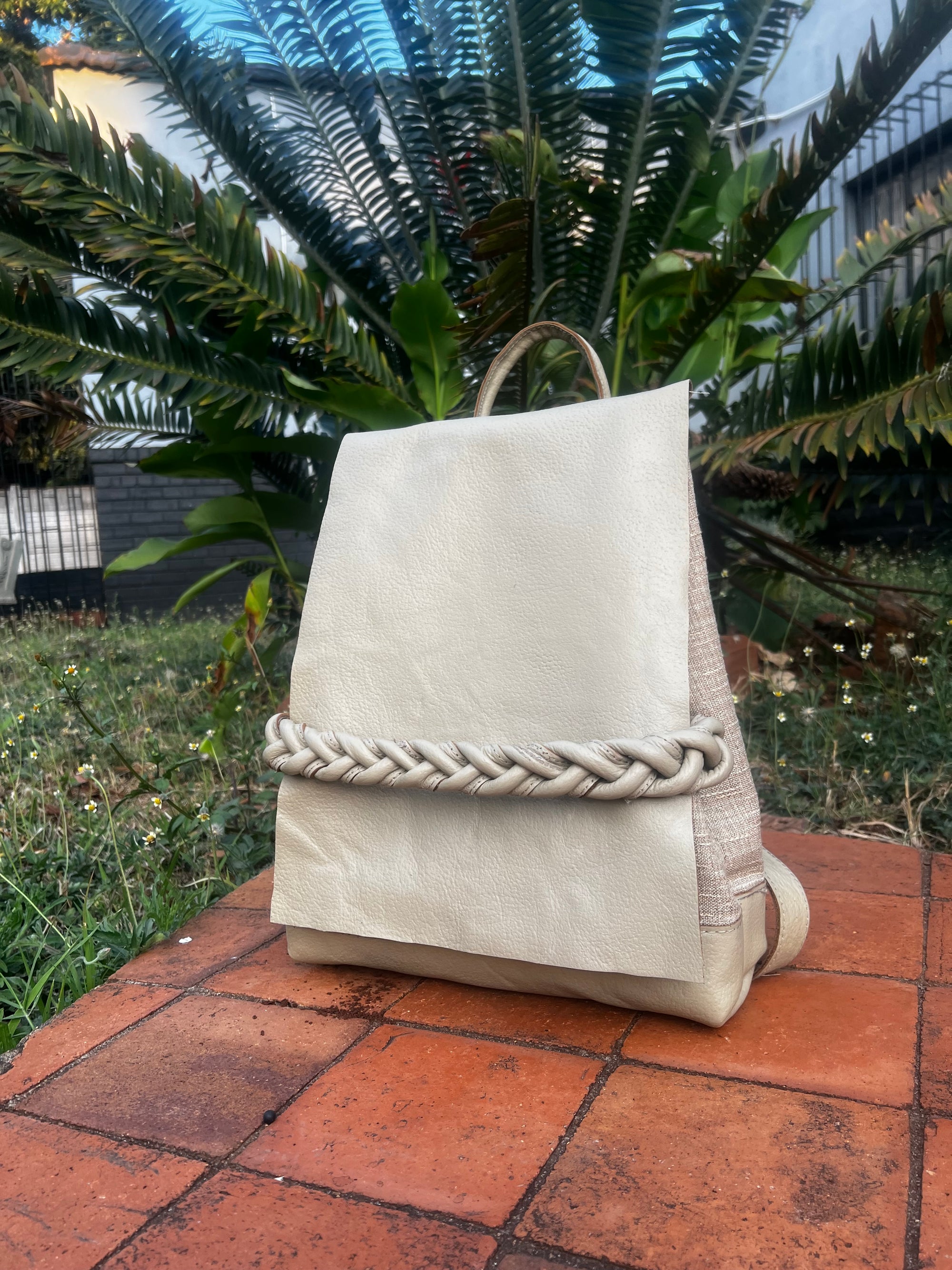 Onele Leather Backpack in Beige