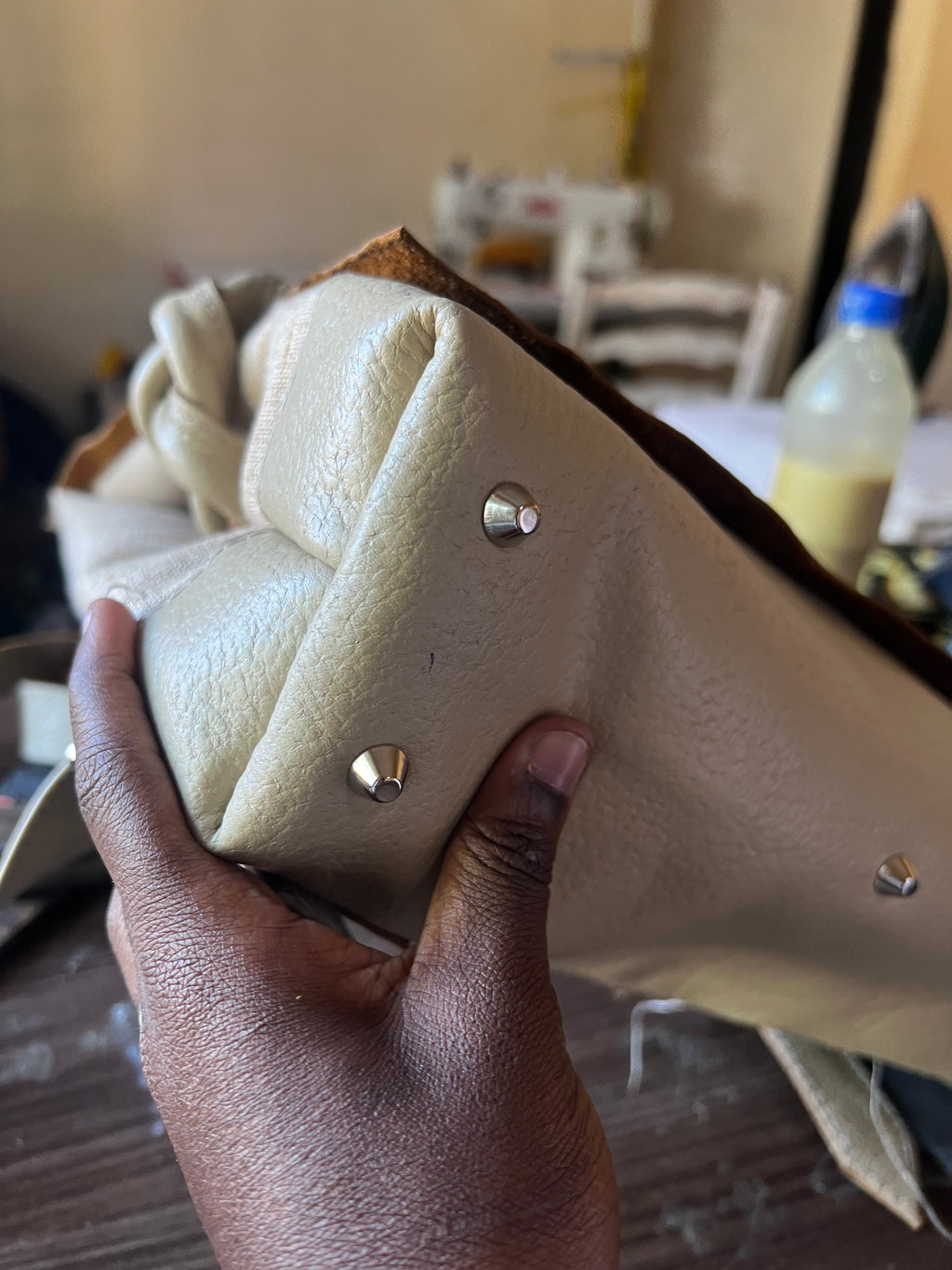 Onele Leather Backpack in Beige