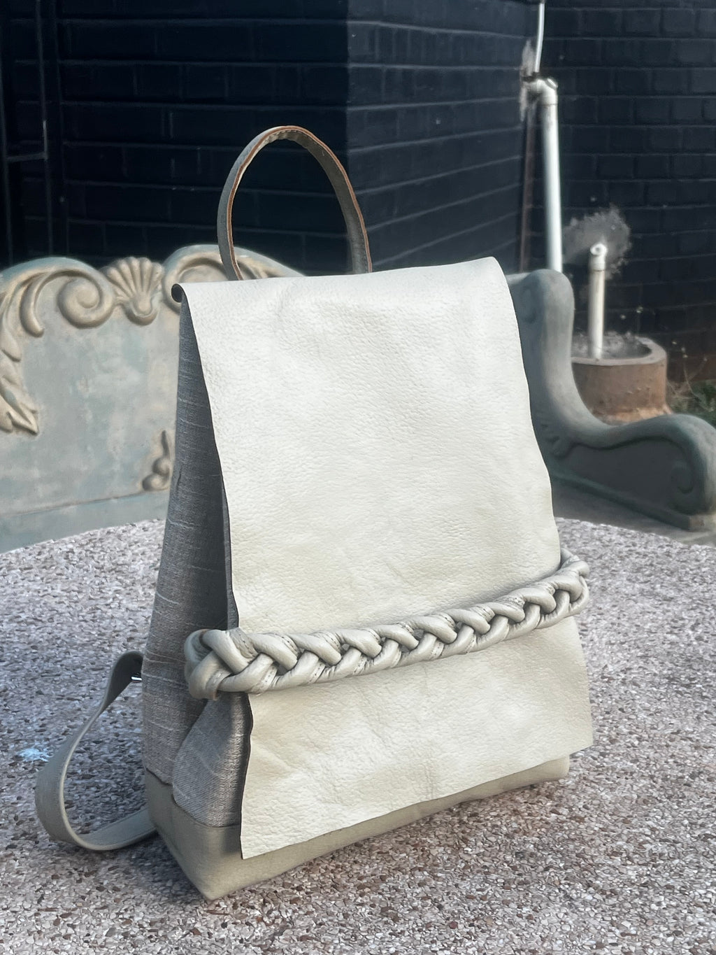 Onele Leather Backpack in Beige