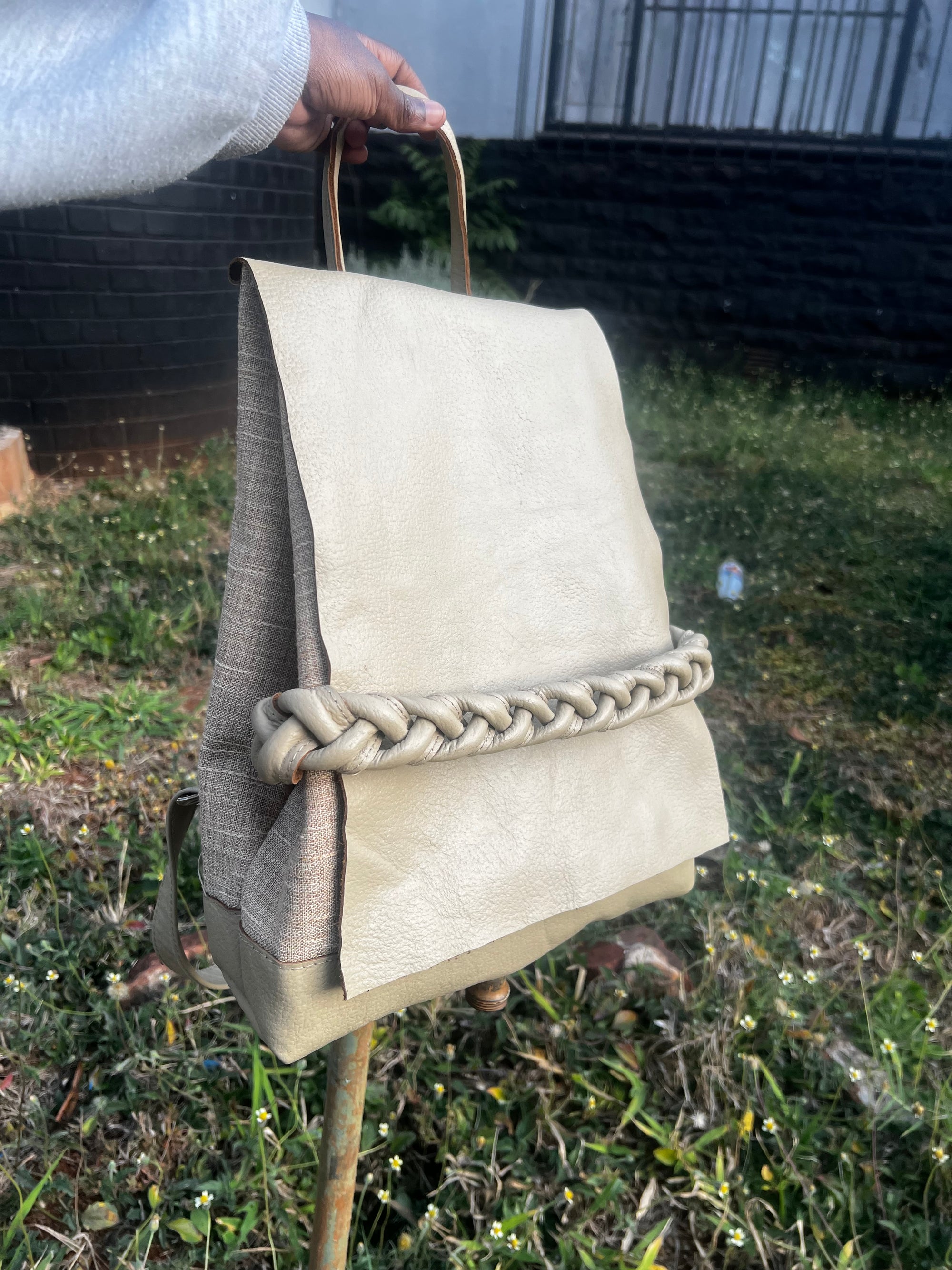 Onele Leather Backpack in Beige