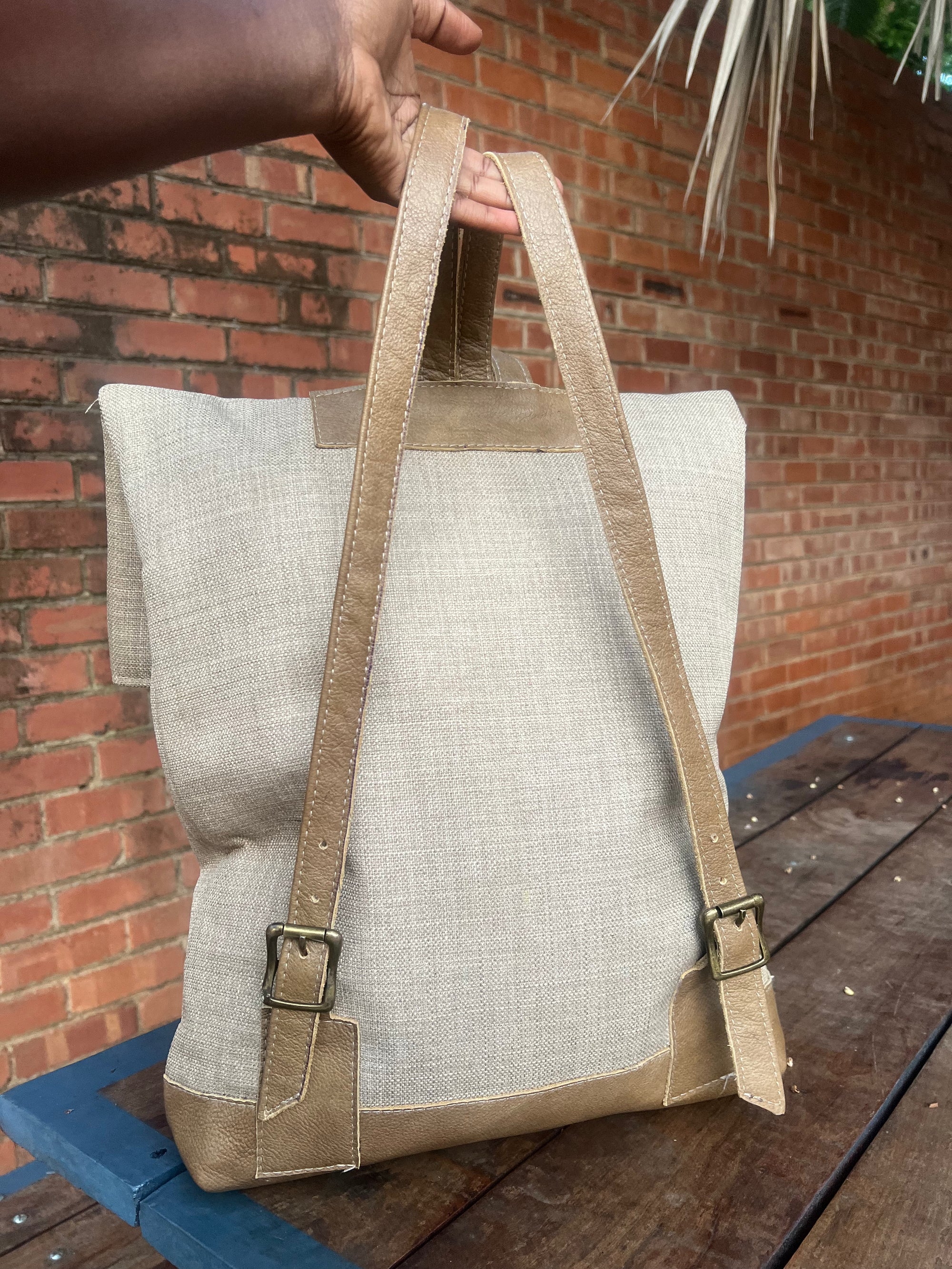 Jabu Jute & Leather Backpack in Beige