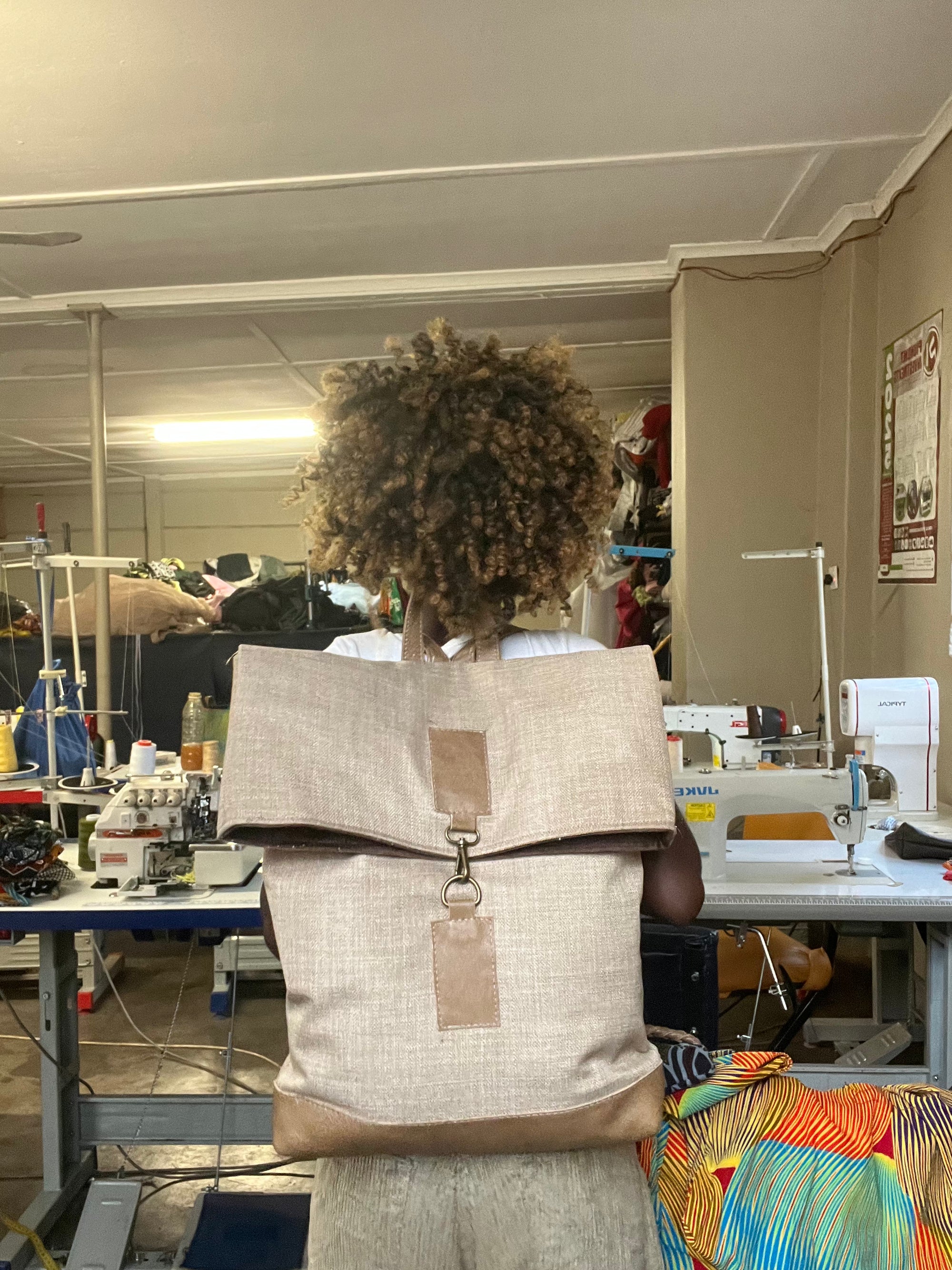 Jabu Jute & Leather Backpack in Beige