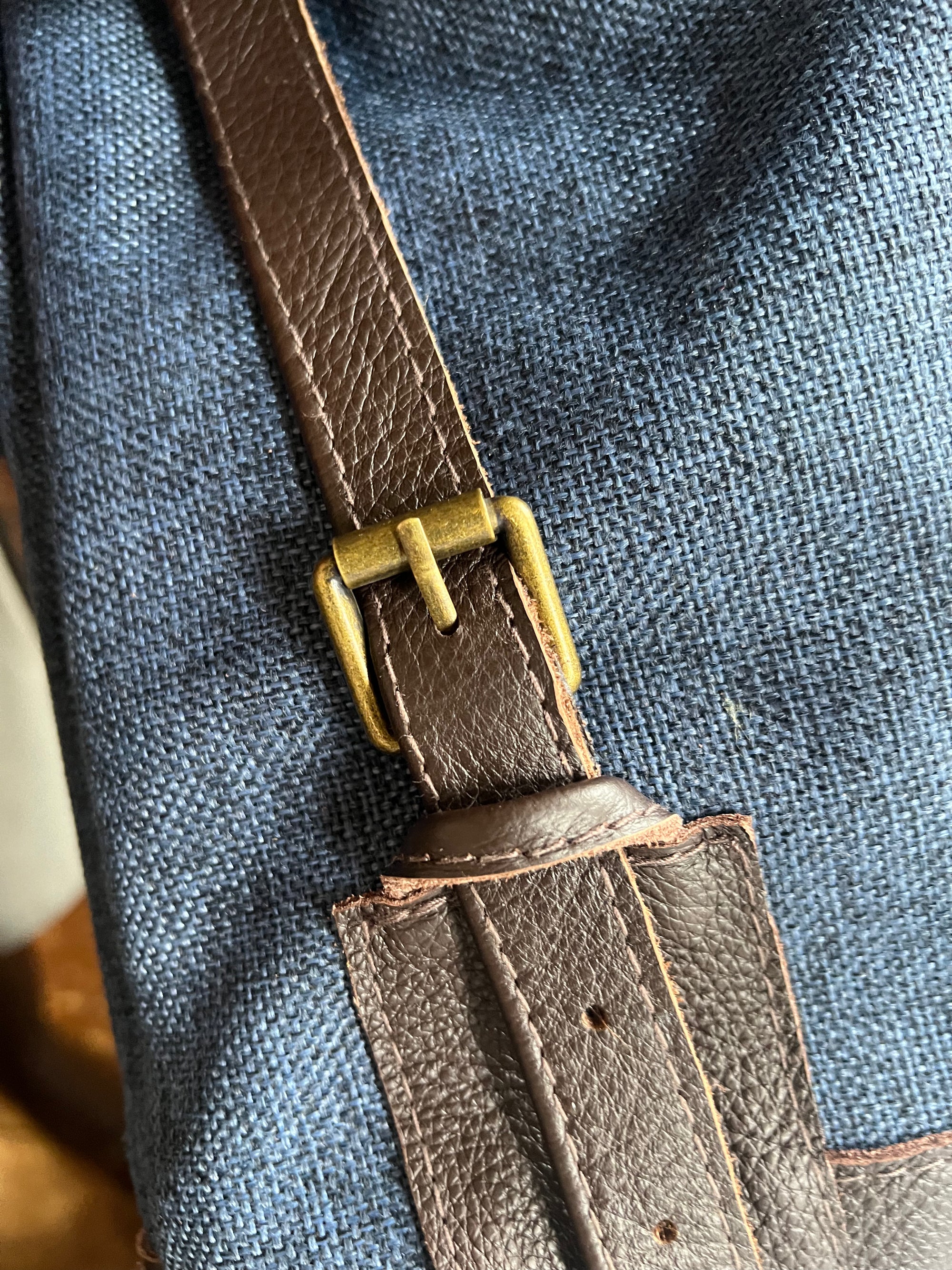 Jabu Jute & Leather Backpack in Navy