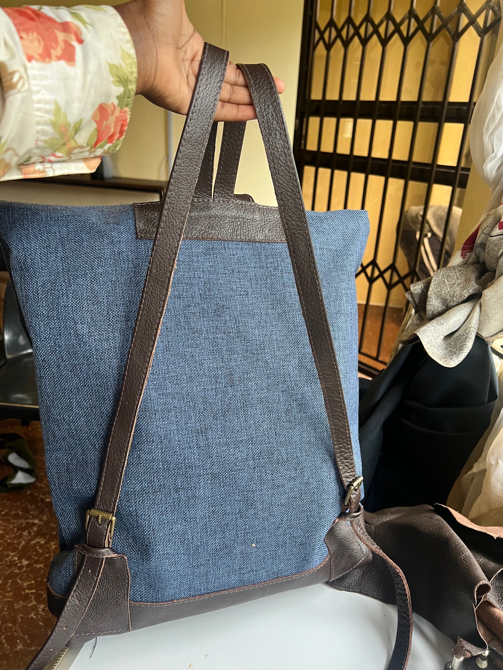 Jibayan Backpack Jabu Jute & Leather Backpack in Navy – UMA