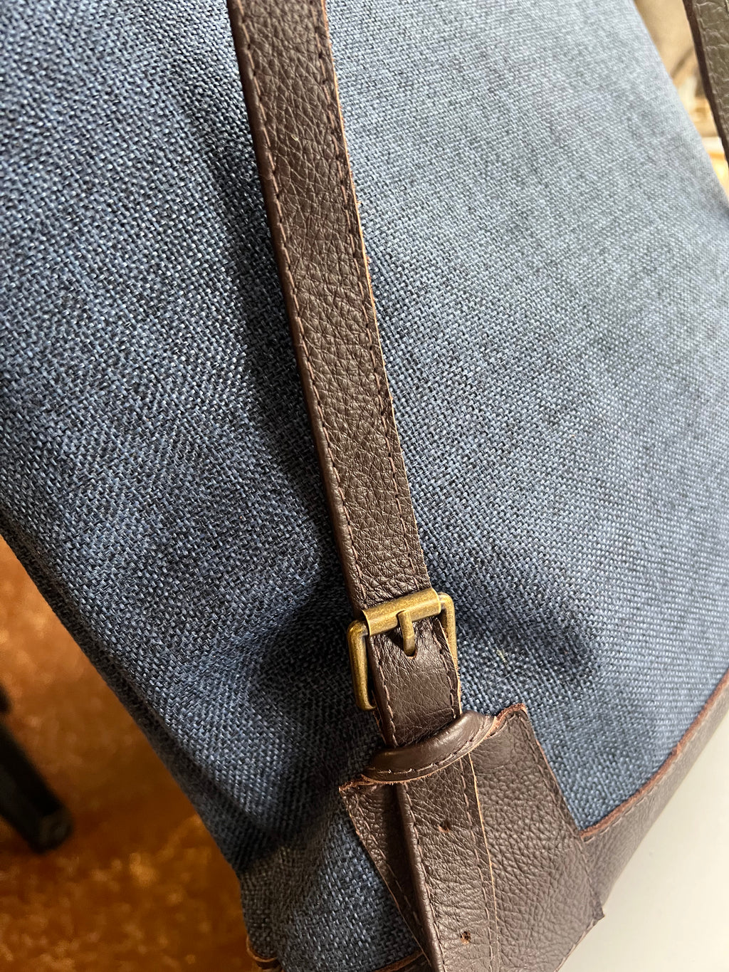 Jabu Jute & Leather Backpack in Navy