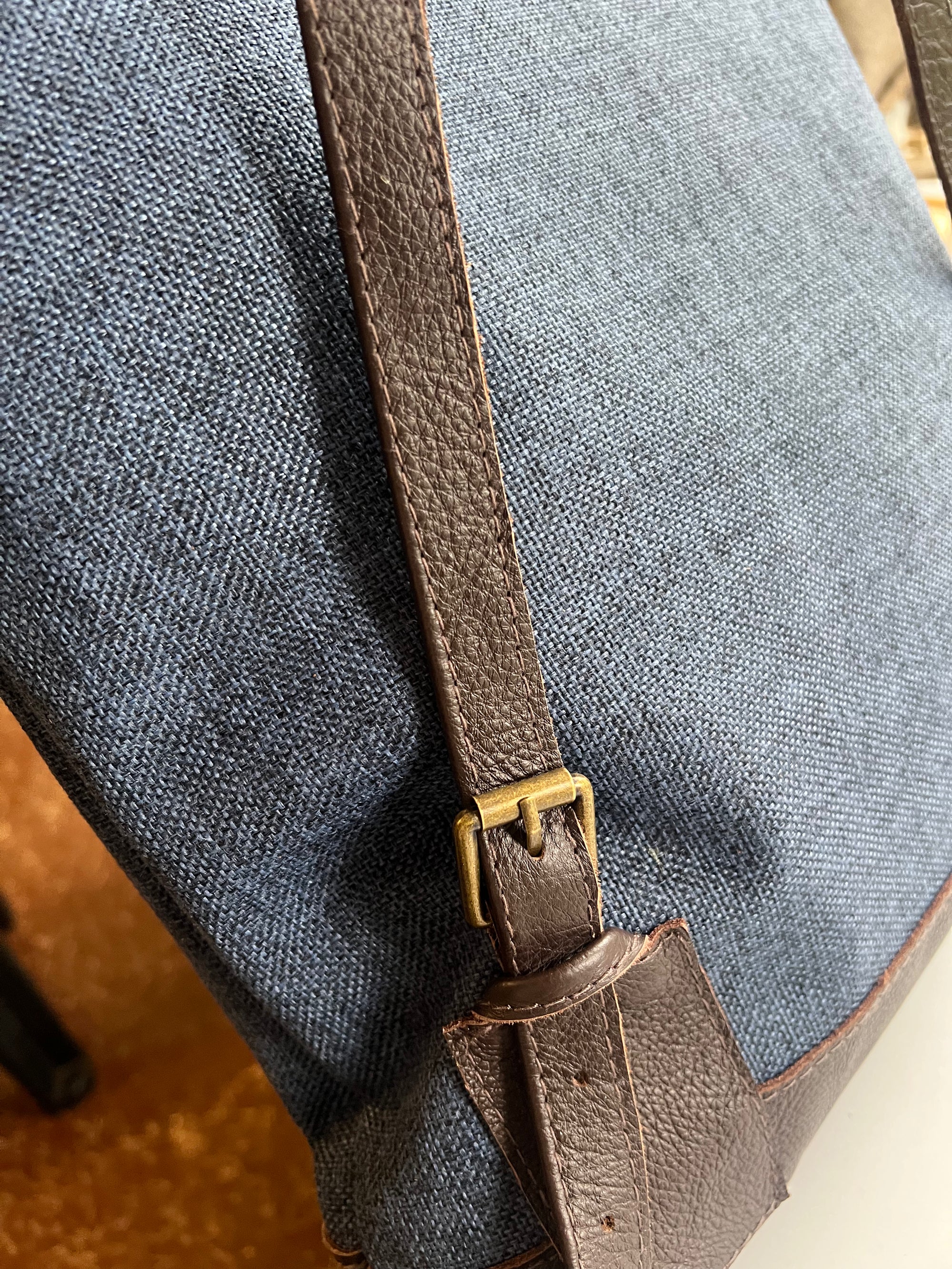 Jabu Jute & Leather Backpack in Navy