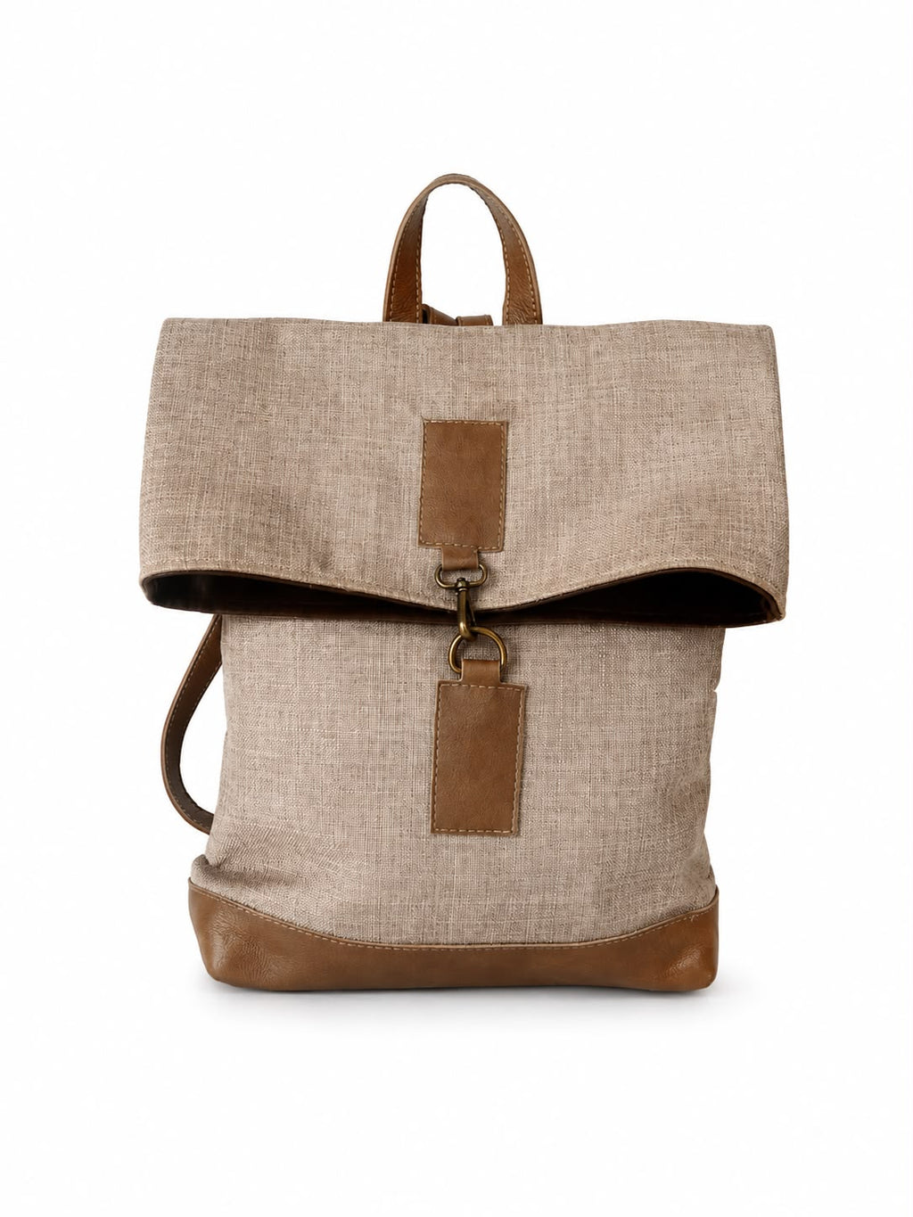 Jabu Jute & Leather Backpack in Beige