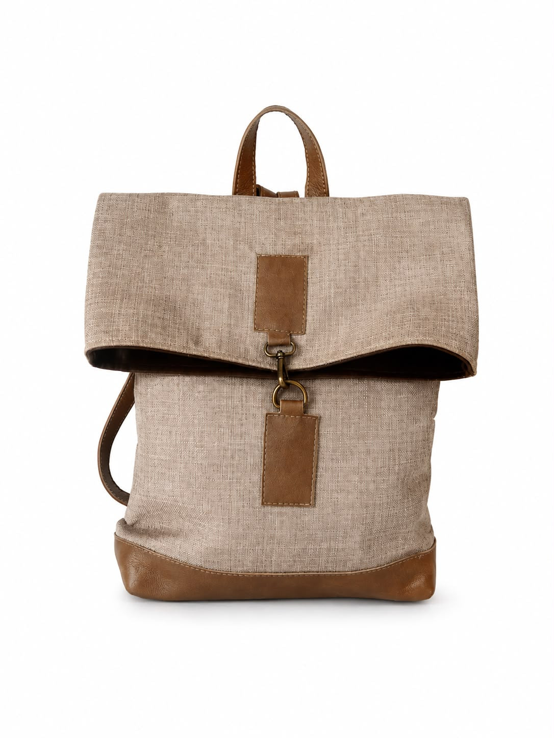 Jabu Jute & Leather Backpack in Beige